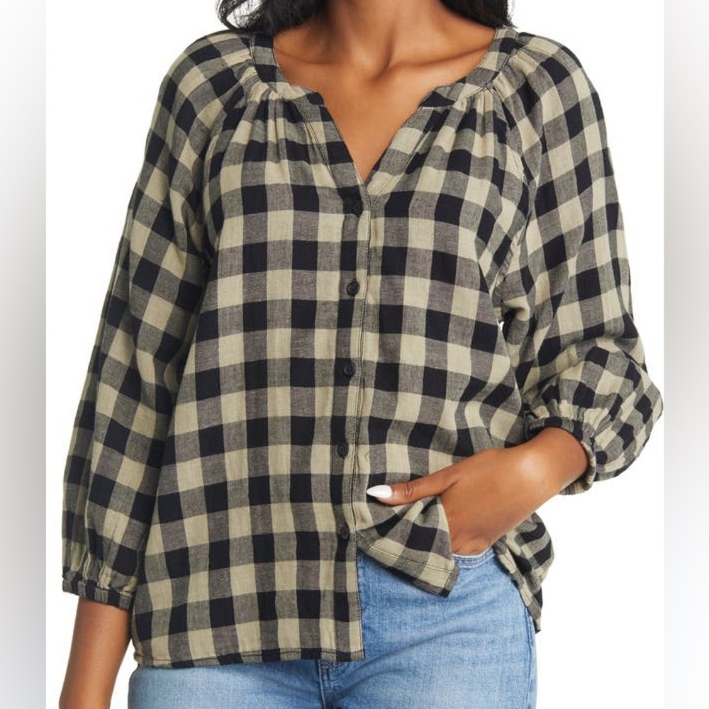 beachlunchlounge Womens Check Cotton Top size xs